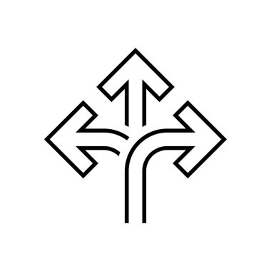 Üç yönlü ok ana hatlı ikon. Üçlü ok işareti sembolü