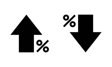 Yüzde büyüme ve azalan ok simgesi. Okları yukarı ve aşağı yüzdelik işareti işareti