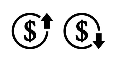 Dolar fiyat simgesini artır ve düşür. Yukarı ve aşağı para birimi değer işareti sembolü