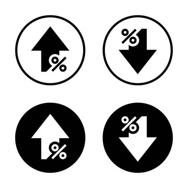 Yukarı ve aşağı yüzde ok simgesi siyah daire üzerinde. Okların yüzde büyümesi ve azalması kavramı