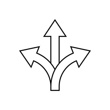 Üç yönlü ok ana hatlı ikon. 3 yönlü oklar işaret sembolü