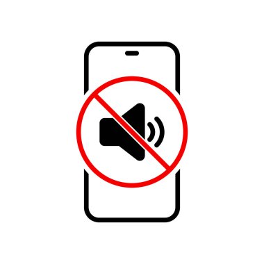 Akıllı telefon ekran ikonunda ses yok. Yasak işaret sembollü sessiz ses telefonu