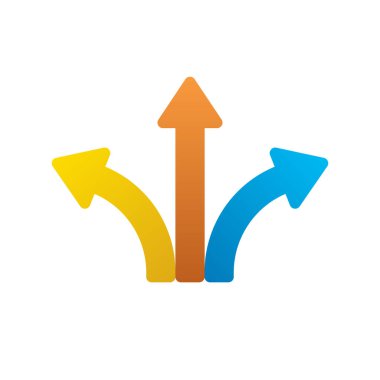 Yuvarlak köşede üç yönlü ok renk simgesi