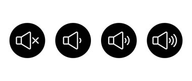 Ses hoparlörü simgesi siyah çemberde. Ses düzeyindeki işaret sembolü