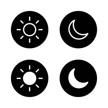 Gece ve gündüz hava tahmini simgesi siyah dairede. Güneş ve Ay işareti