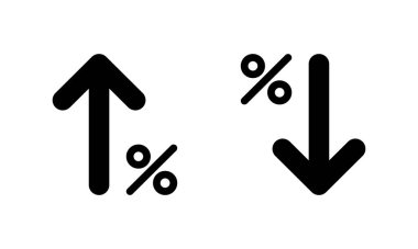 Beyaz zemin üzerinde yüzde büyüme ve azalan ok simgesi izole edildi. Yüzde yukarı ve aşağı işaret simgesi