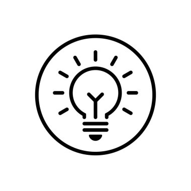Ampul, lamba çizgisi simgesi daire çizgisi üzerinde. İç görü, fikir işareti sembolü