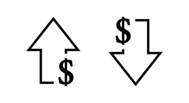 Dolar ok simgesini artır ve azalt. USD yukarı ve aşağı işaret sembolü