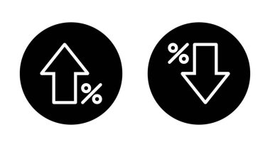 Büyüme ve azalma yüzde bir ok ana hatları simgesi siyah daire üzerinde. Yüzde yukarı ve aşağı işaret simgesi
