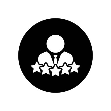 Siyah Çember 'de çalışan kişi derecelendirme simgesi. İşadamı itibarı ve beş yıldızlı işaret levhası.