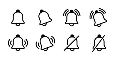 Bildirim çanı ana hatları simgesi koleksiyonu moda tarzında. Alarm anımsatıcı, uyarı işareti simgesi