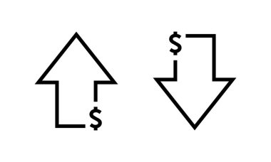 Yukarı ve aşağı ok simgesi. USD büyüme ve gerileme işareti simgesi
