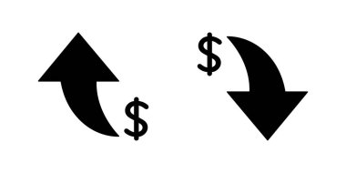 Dolar yukarı ve aşağı simgesi. USD para birimi ok işareti simgesini yükselt ve azalt
