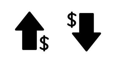 Yukarı ve aşağı dolar simgesi beyaz arka planda izole. ABD para birimi simgesini artır ve azalt