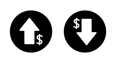 Siyah çemberin üstünde dolar simgesi var. ABD para birimi simgesini artır ve azalt