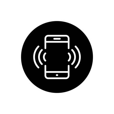 Siyah daire üzerinde titreşimli cep telefonu hattı simgesi. Cep telefonu titreşim işareti sembolü
