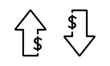 Dolar taslak simgesi yukarı ve aşağı. Düşük ve yüksek fiyatlı ok işareti
