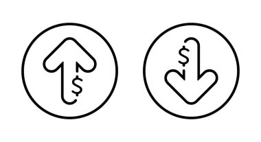 Dolar oku, çember çizgisi üzerine ana hatlar simgesi. USD işaret sembolünü çoğalt ve azalt