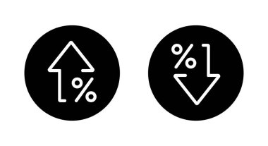 Siyah dairede yukarı ve aşağı ok simgesi. Yüzde büyüme ve azalma işaret sembolü