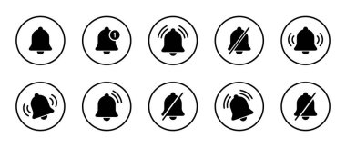 Bildirim çanı simgesi koleksiyonu daire çizgisi üzerinde. Alarm, anımsatma işareti sembolü