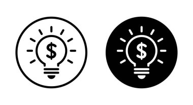 Siyah dairenin üzerinde dolar para birimi simgesi olan ampul ana hatları. Para fikri işareti simgesi
