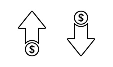 Taslak simge vektörünün fiyat artışı ve düşüşü. ABD para birimi büyümesi ve düşüş işareti sembolü