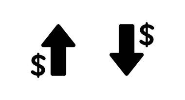 Dolar oku moda tarzında bir aşağı bir yukarı simgesi. USD büyüme ve gerileme işareti simgesi