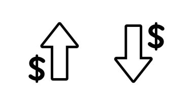 Dolar fiyatı moda tarzında bir aşağı bir yukarı simgesi. USD büyüme ve gerileme işareti simgesi