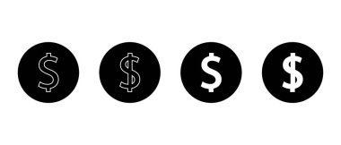 Dolar, para ikonu siyah çembere ayarlandı. USD para birimi işareti sembolü