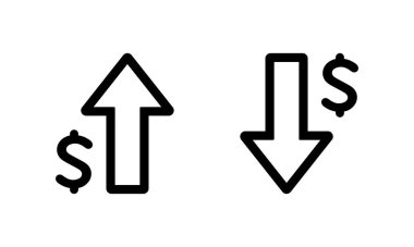 Dolar oku beyaz arkaplanda izole edilmiş bir taslak simgesi. USD büyüme ve gerileme işareti simgesi