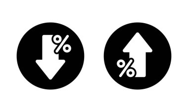 Siyah dairenin aşağı ve yukarı yüzdelik ok simgesi. Yüzde düşüşü ve büyüme işareti