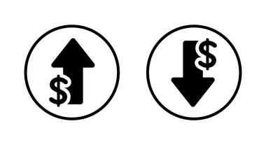 Dolar oku, daire çizgisi üzerinde bir aşağı bir yukarı simgesi. USD büyüme ve düşüş kavramı