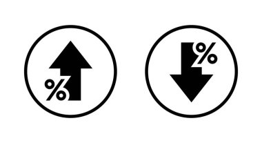 Yüzde yukarı ve aşağı ikon daire çizgisi üzerinde. Okun büyüme yüzdesi ve azalma işareti simgesi