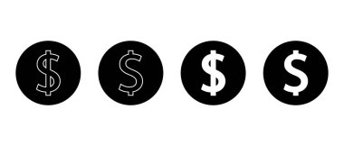 Dolar, para ikonu siyah çembere ayarlandı. USD para birimi, fiyat işareti sembolü