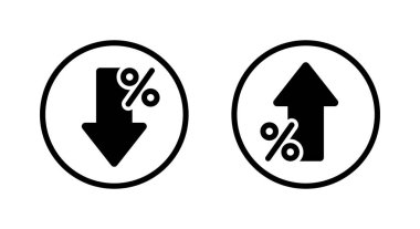 Yüzdelik ok aşağı ve yukarı ikon daire çizgisi üzerinde. Yüzde düşüşü ve büyüme işareti