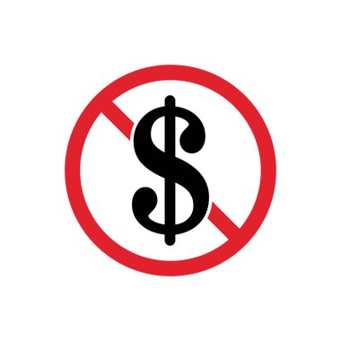 Beyaz arkaplanda dolar simgesi yok. Amerikan para birimi yasağı işareti sembolü