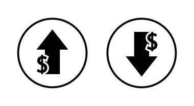 Dolar oku, daire çizgisi üzerinde bir aşağı bir yukarı simgesi. ABD para birimi artışı ve azalma kavramı