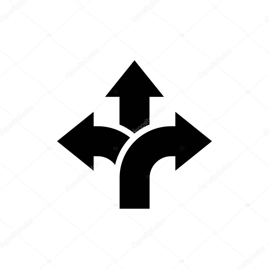 Three ways arrow up icon. Direction choice sign symbol