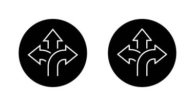 Siyah çemberde üç yönlü ok işareti var. Yön seçimi işaret simgesi