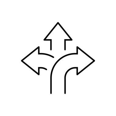 Yuvarlak köşedeki üç yönlü ok çizgisi ikonu. 3 yönlü işaret işareti. Düzenlenebilir vuruş