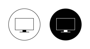 Bilgisayar monitörü simgesi siyah dairede. Pc ekran, işaret sembolünü göster