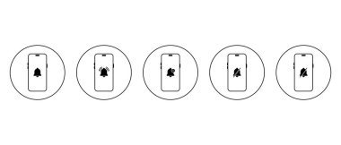 Akıllı telefon simgesi koleksiyonundaki alarm zili daire çizgisi üzerinde. Telefon bildirim işareti sembolü