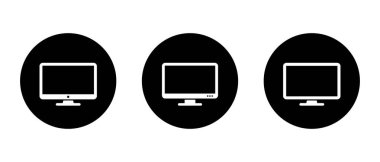 Bilgisayar monitörü, masaüstü ekran simgesi siyah daireye ayarlandı. Bilgisayar işareti simgesi