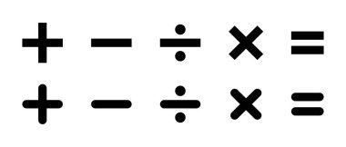 Temel matematik sembolleri simgesi. Toplama, çıkarma, bölme, çarpma ve denklem işareti