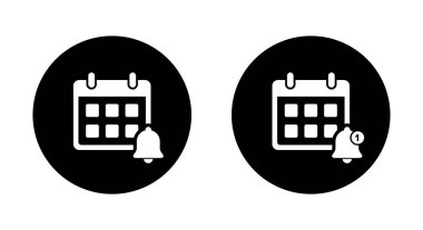 Siyah çemberin olay hatırlatıcı simgesi. Bildirimli çan işareti sembollü takvim