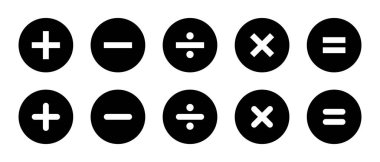 Siyah çemberdeki temel matematik sembolleri. Toplama, çıkarma, bölme, çarpma ve denklem işareti
