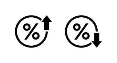 Yüzde yukarı ve aşağı simgesi. Yüzdesi yukarı ve aşağı işareti. Büyüme ve azalma sembolü