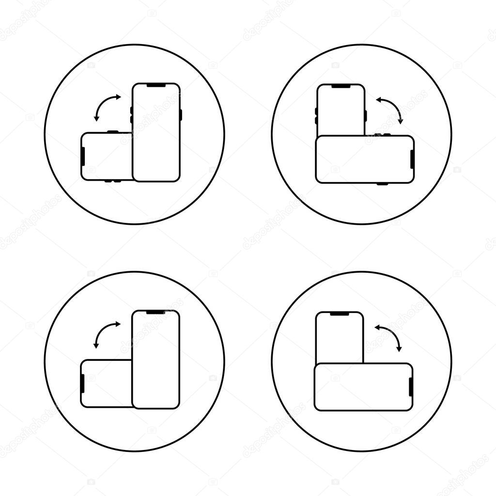 Rotate smartphone icon set on circle line. Mobile phone rotation sign symbol