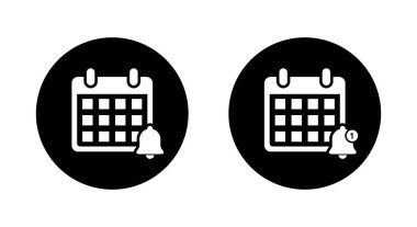 Siyah çemberde takvim hatırlatma simgesi. Tarih bildirim çan işareti sembolü