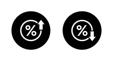 Siyah dairenin aşağı ve yukarı yüzde ikonu. Yüzdesi yukarı ve aşağı işareti. Büyüme ve azalma sembolü